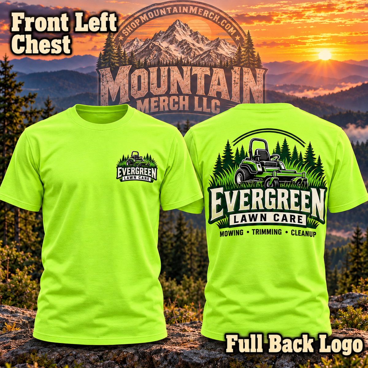 Example left-chest and full-back custom shirt printing