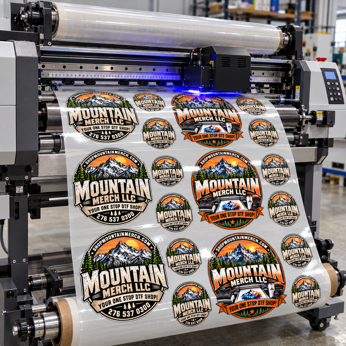 Mountain Merch UV DTF sticker gang sheet printing