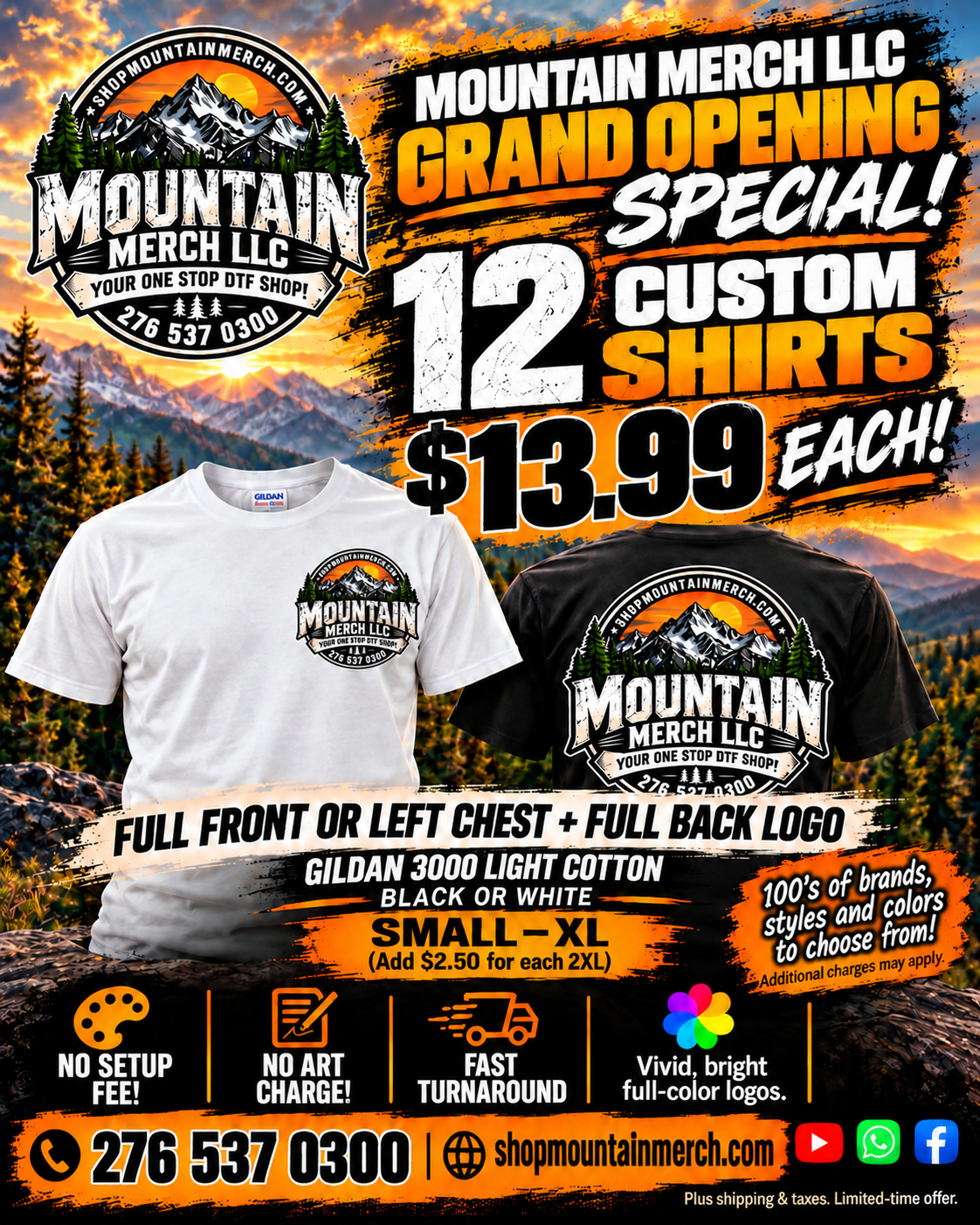 12 custom Gildan 3000 shirts — $13.99 each