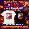 I'm just here for the Boo's Halloween special — smaller front prints on black and white shirts